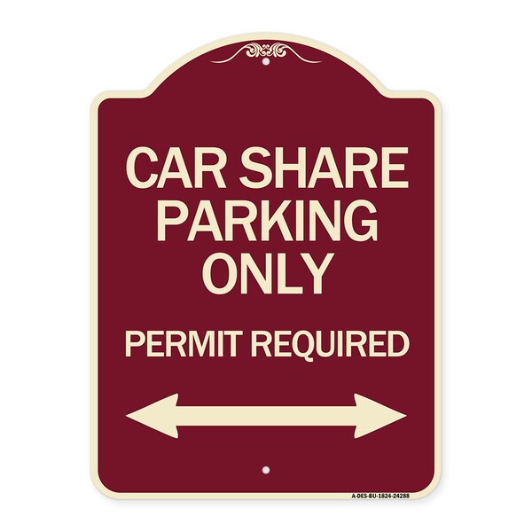 Signmission Car Share Parking Permit Required with Bidirectional Arrow Aluminum Sign, 24" x 18", BU-1824-24288 A-DES-BU-1824-24288 - main